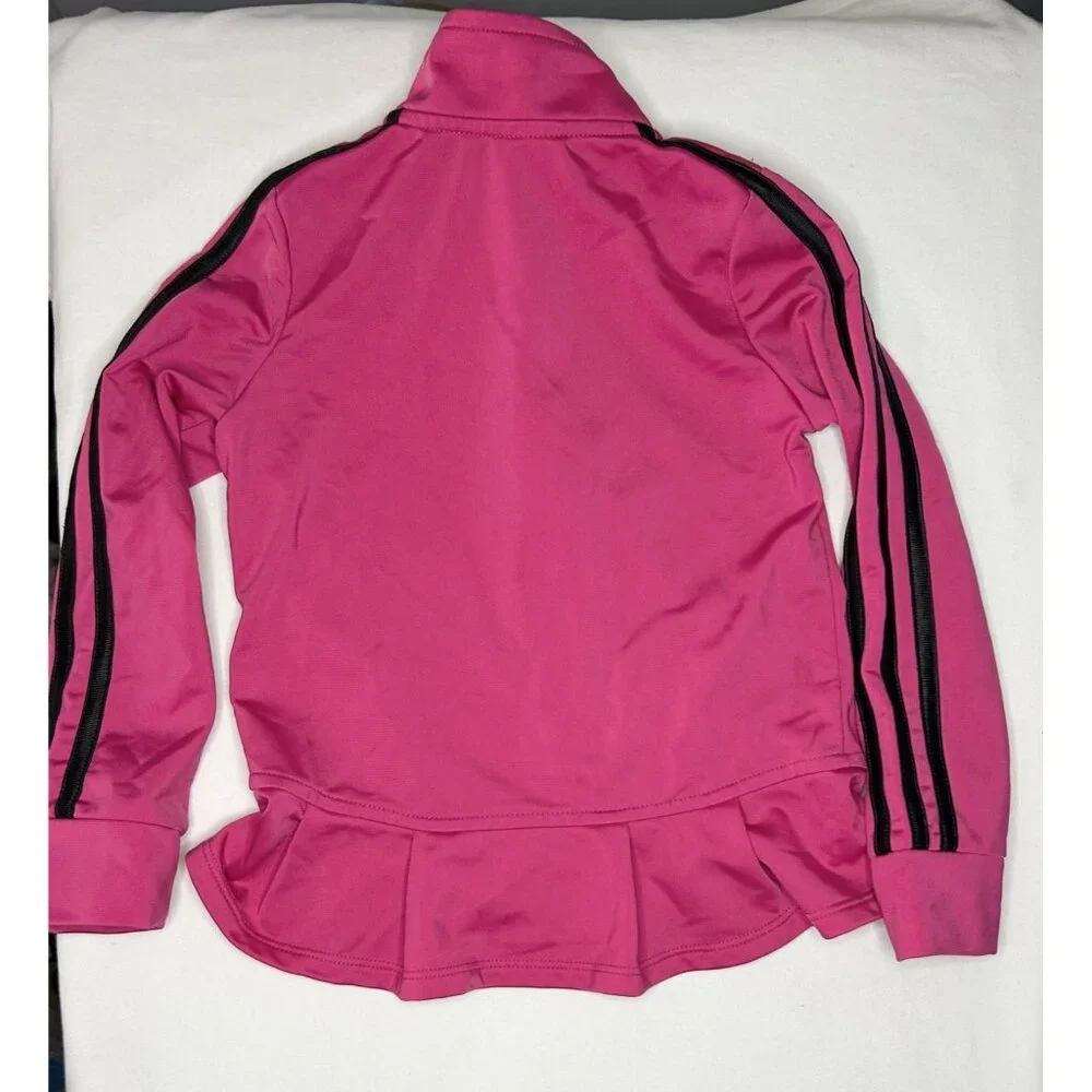 Adidas Jacket Girls‎ 5 Pink Black Zip Track Athletic Three Stripes Logo Peplum